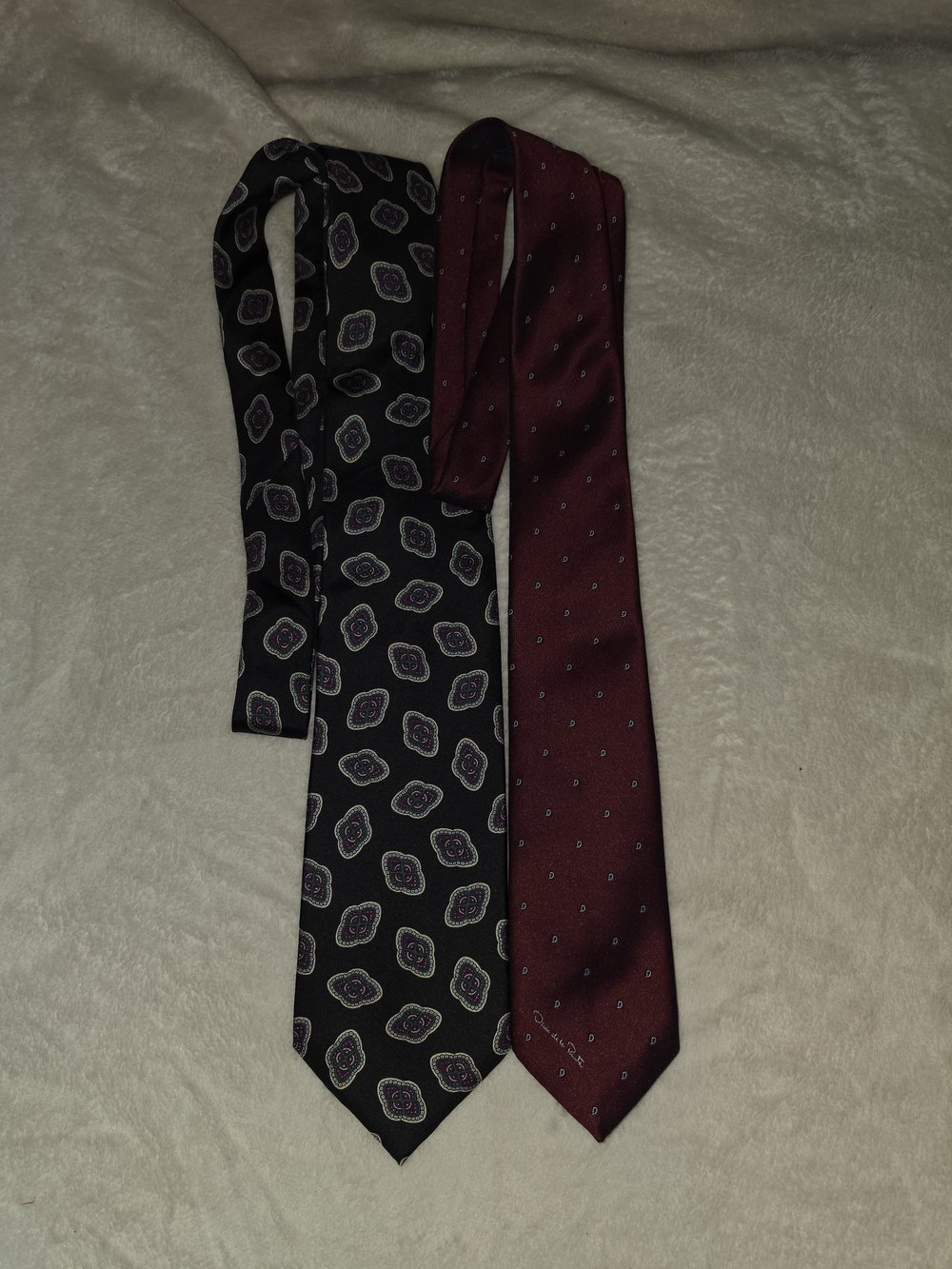 Vintage Oscar de la Renta & Pierre Balmain Burgundy & Black Patterned Silk Ties